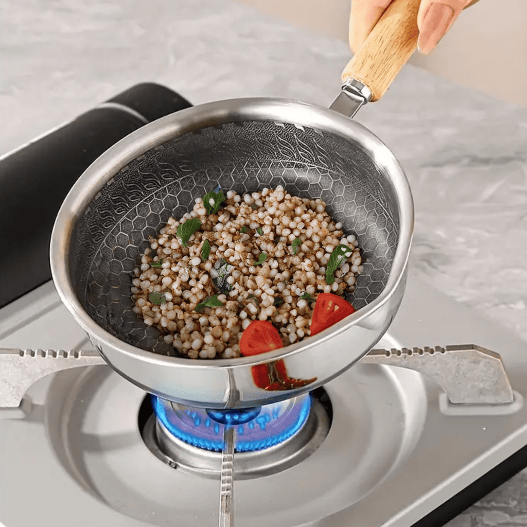 Stainless Steel Nonstick Mini Frying Pan with Wooden Handle (13cm)