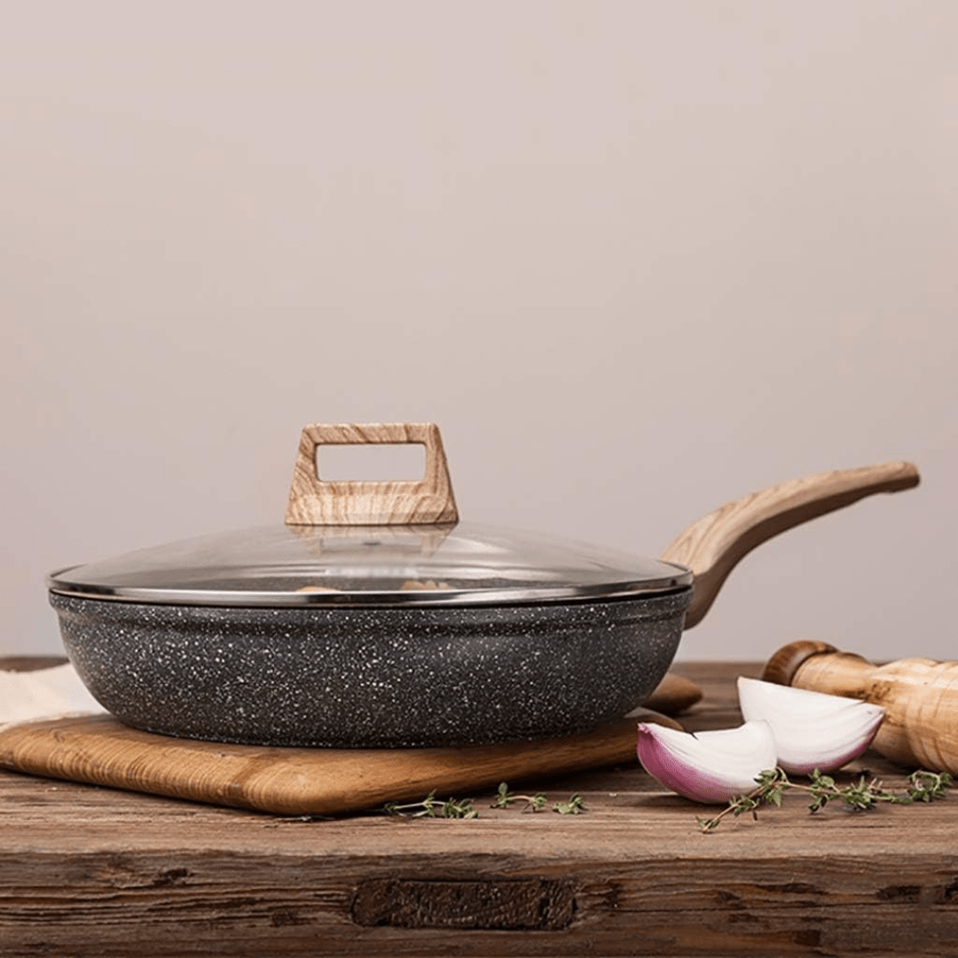 Maifan Stone Non-Stick Flat Bottom Frying Pan with Lid(28cm)