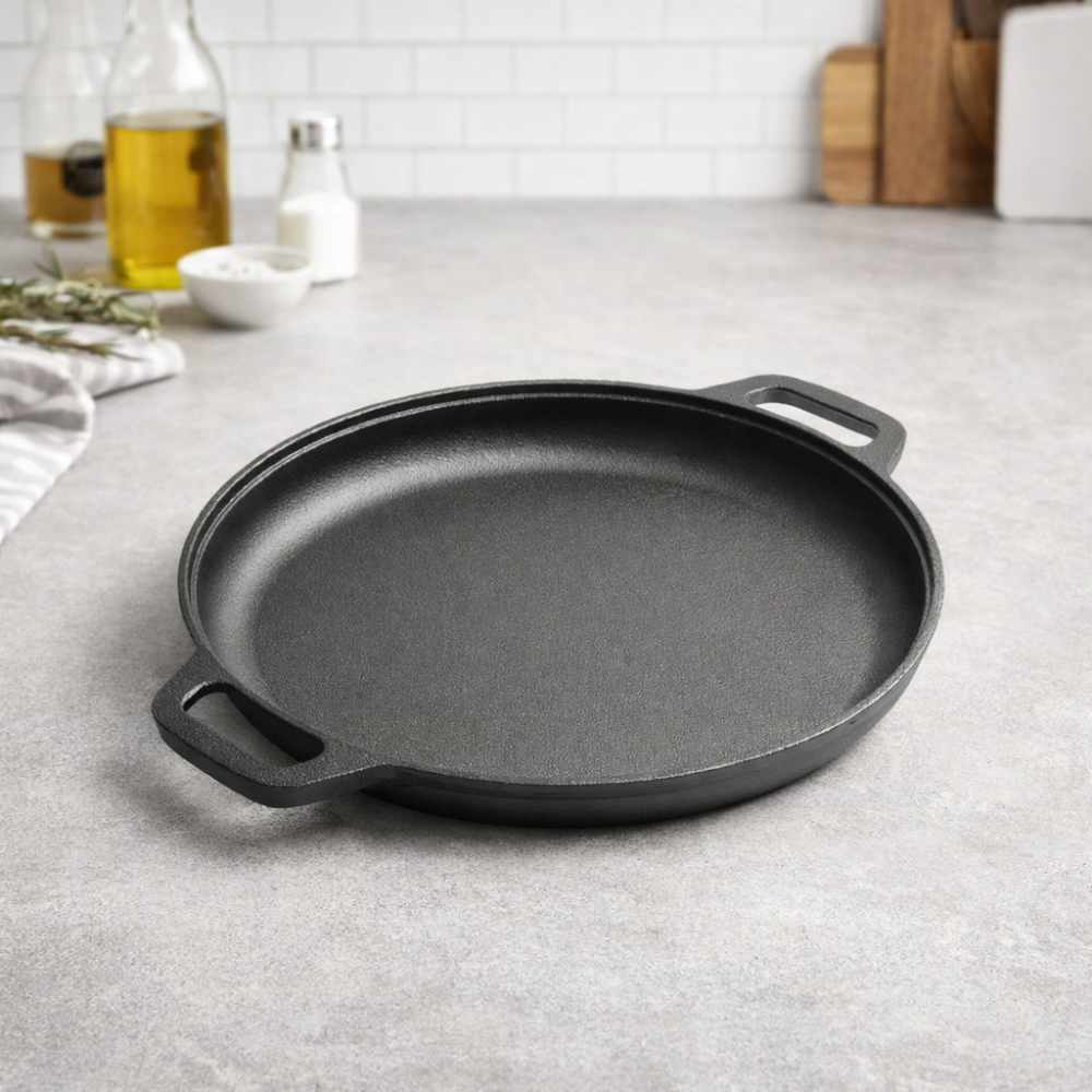 Heavy Duty Uncoated Cast Iron Flat Pan (28cm)
