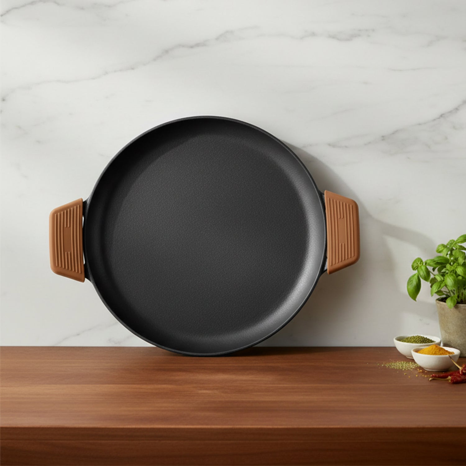 Premium Dual Handle Cast Iron Tawa with Silicone Grip(28cm)