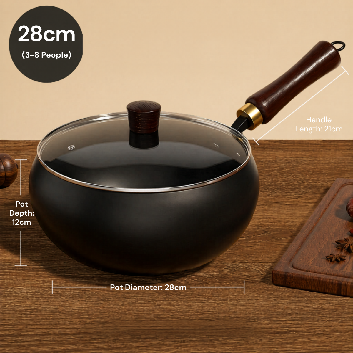 Deep Round Uncoated Iron Wok with Wooden Handle(28cm)