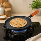 Heavy Duty Cast Iron Long Handle Tawa with Silicone Grip(28cm)