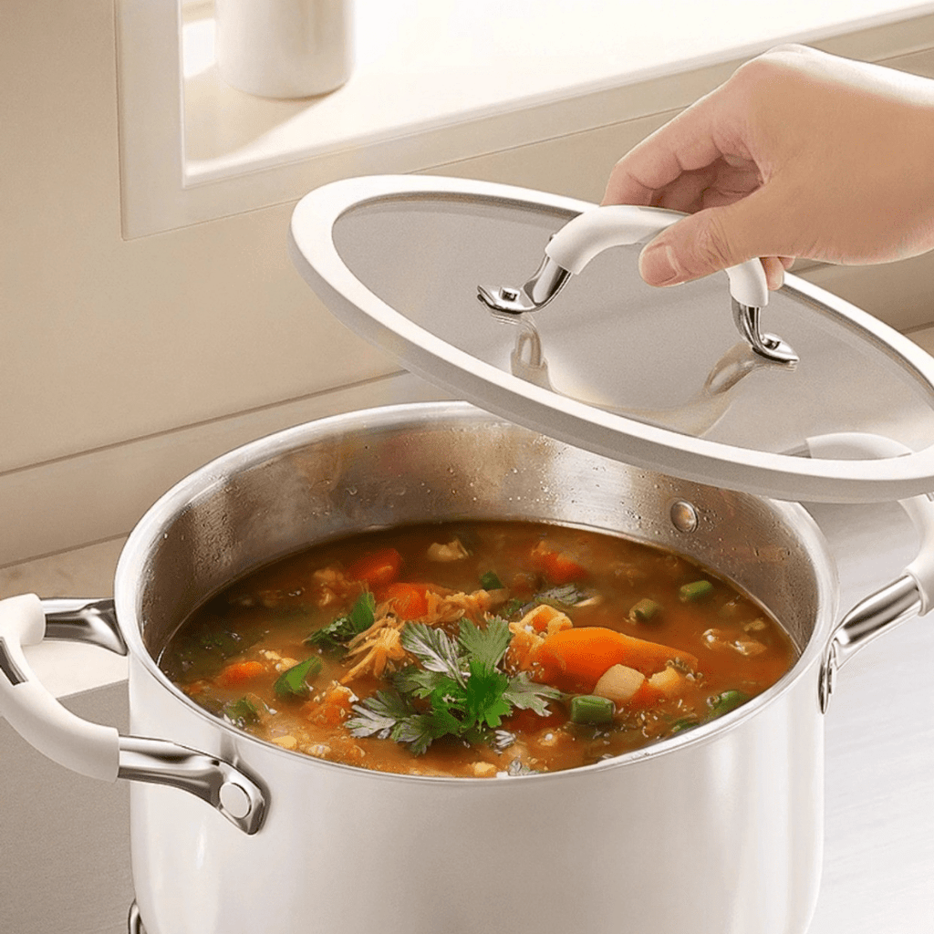 Multi-Purpose Stainless Steel Cooking Pot with Ceramic Exterior