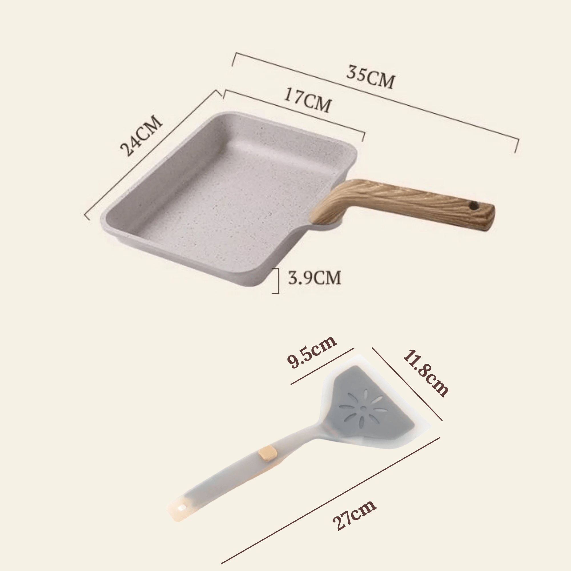 Premium Maifan Stone Non-Stick Breakfast Square Frying Pan With Spatula