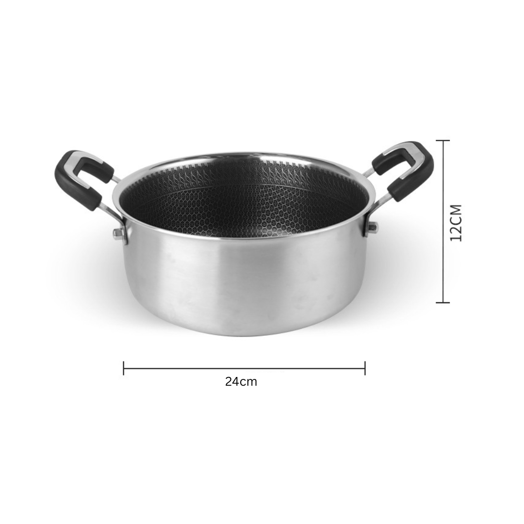 Stainless Steel Honeycomb Deep Cooking Pot With Lid (24cm)
