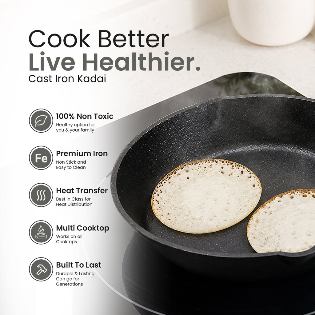 Multi Cooktop Cast Iron Flat Skillet Pan with Silicone Grip(20cm)