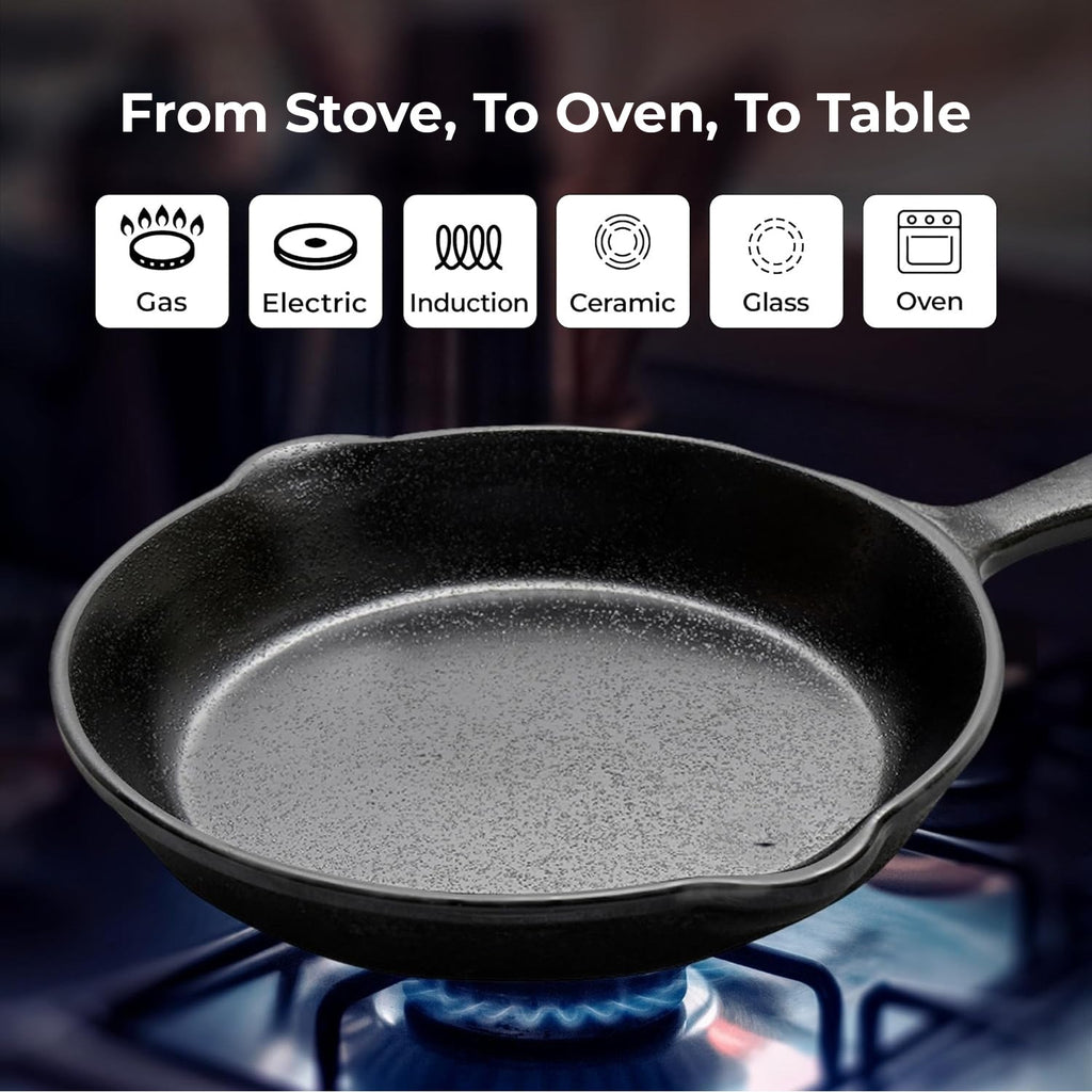 Multi Cooktop Cast Iron Flat Skillet Pan with Silicone Grip(20cm)