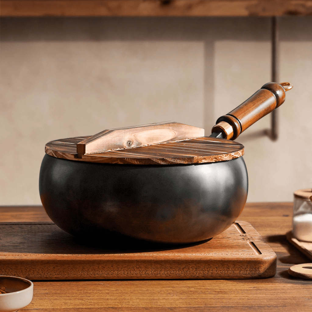 Multi-Purpose Cast Iron Cooking Pot with Wooden Handle (24cm)