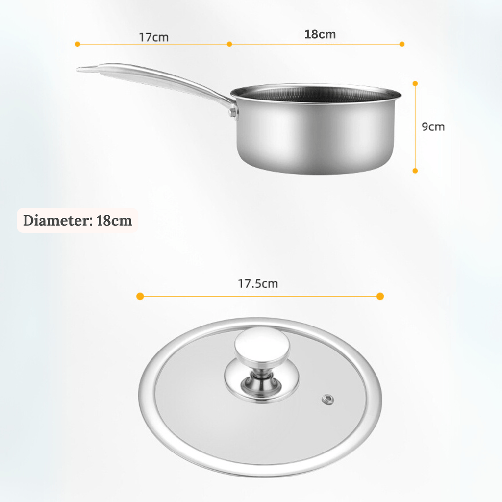 Multi-Purpose Stainless Steel Honeycomb Sauce Pan with Lid (18cm)
