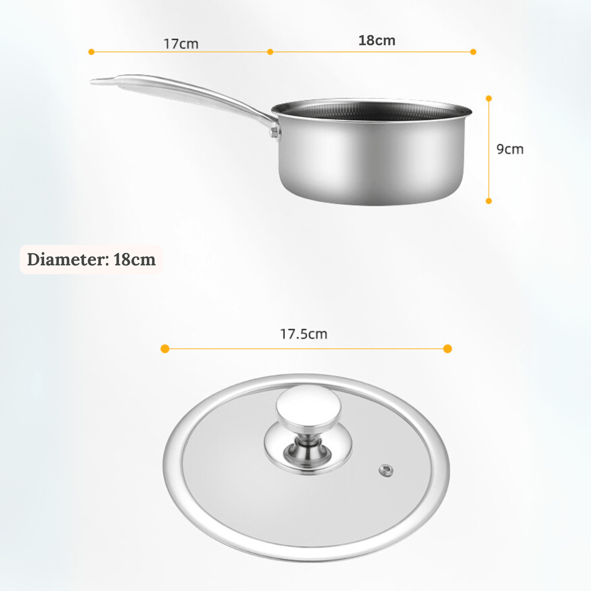 Multi-Purpose Stainless Steel Honeycomb Sauce Pan with Lid (18cm)