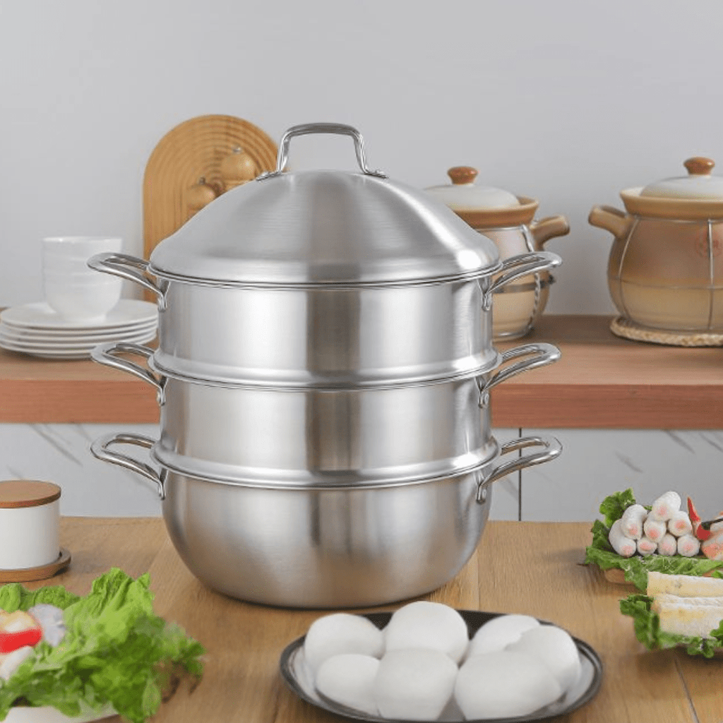 Multi-Purpose Stainless Steel 3-Tier Steaming Pot (32cm)
