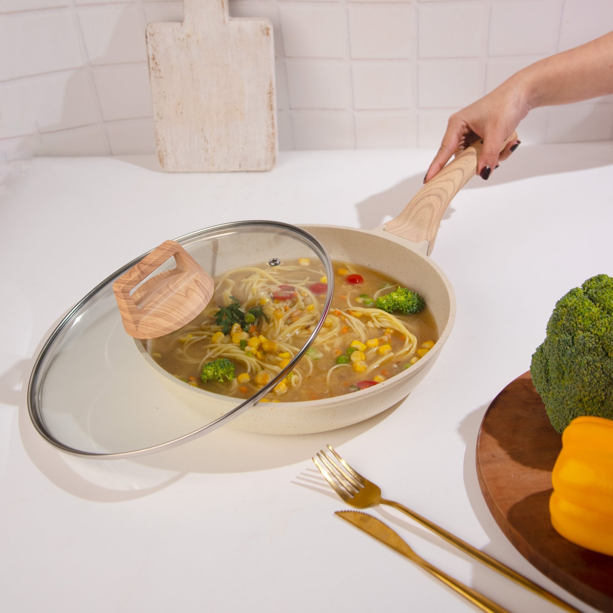 Maifan Stone Non-Stick Flat Bottom Frying Pan (White-24cm)