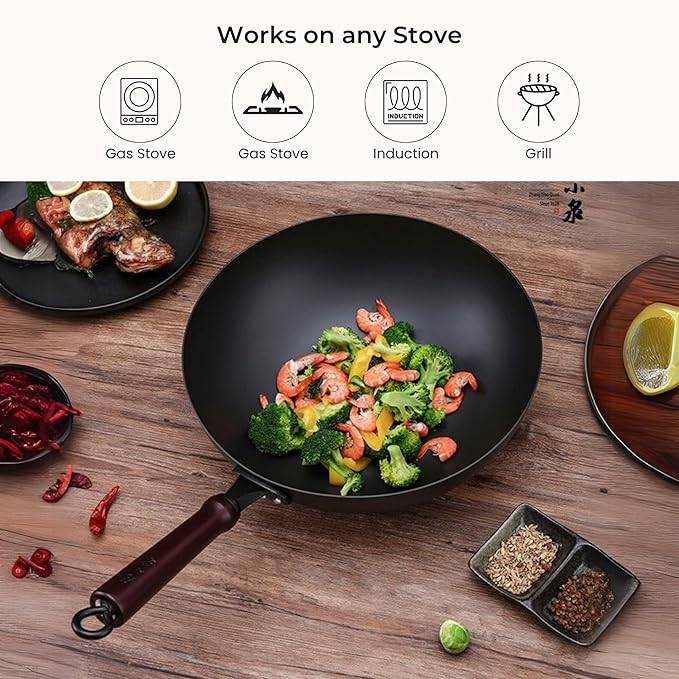 Heavy Duty Fine Iron Pan With Wood Handle