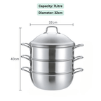 Multi-Purpose Stainless Steel 3-Tier Steaming Pot (32cm)