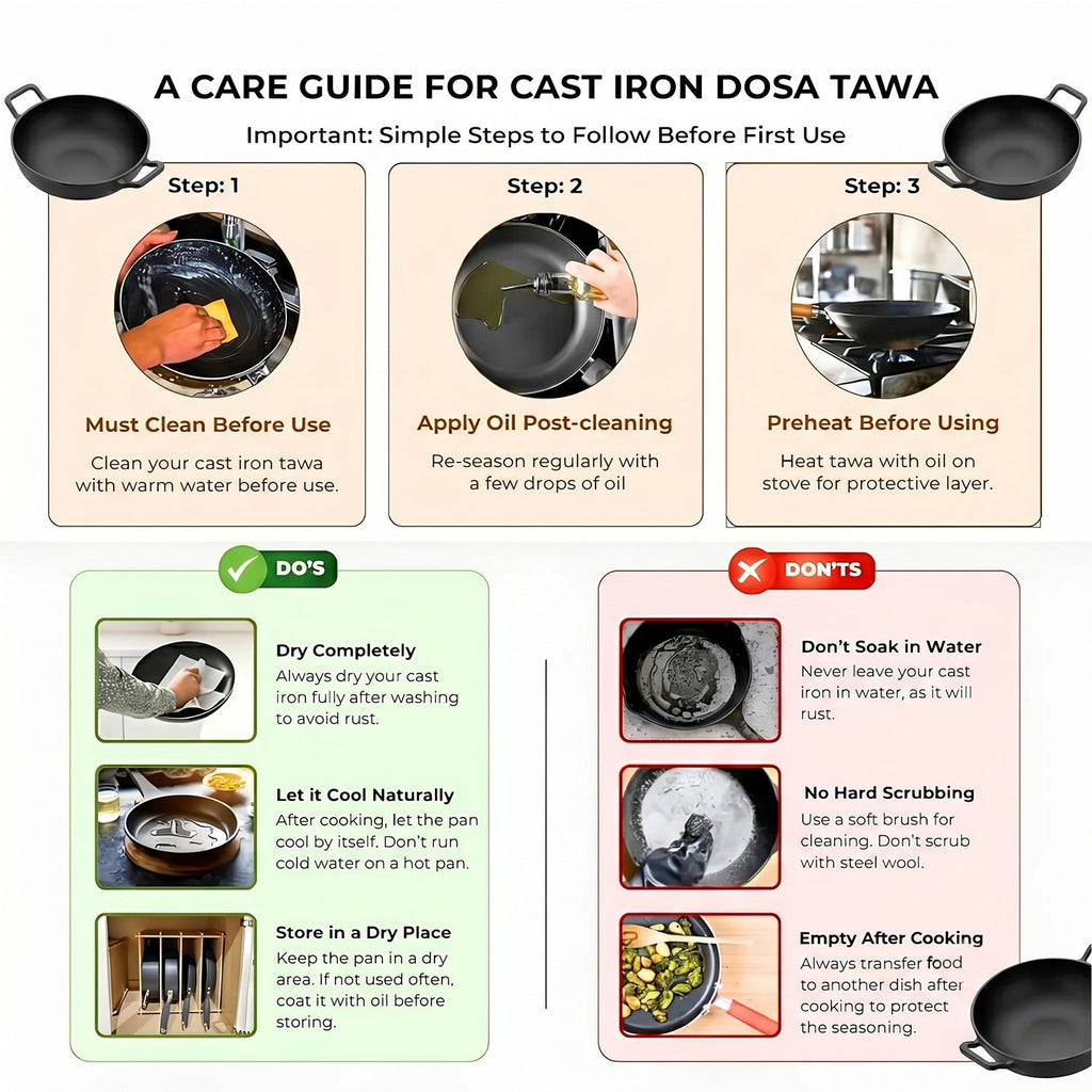 Heavy-Duty Natural Cast Iron Kadai with Silicone Grip(24cm)