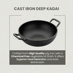 Heavy-Duty Natural Cast Iron Kadai with Silicone Grip(24cm)