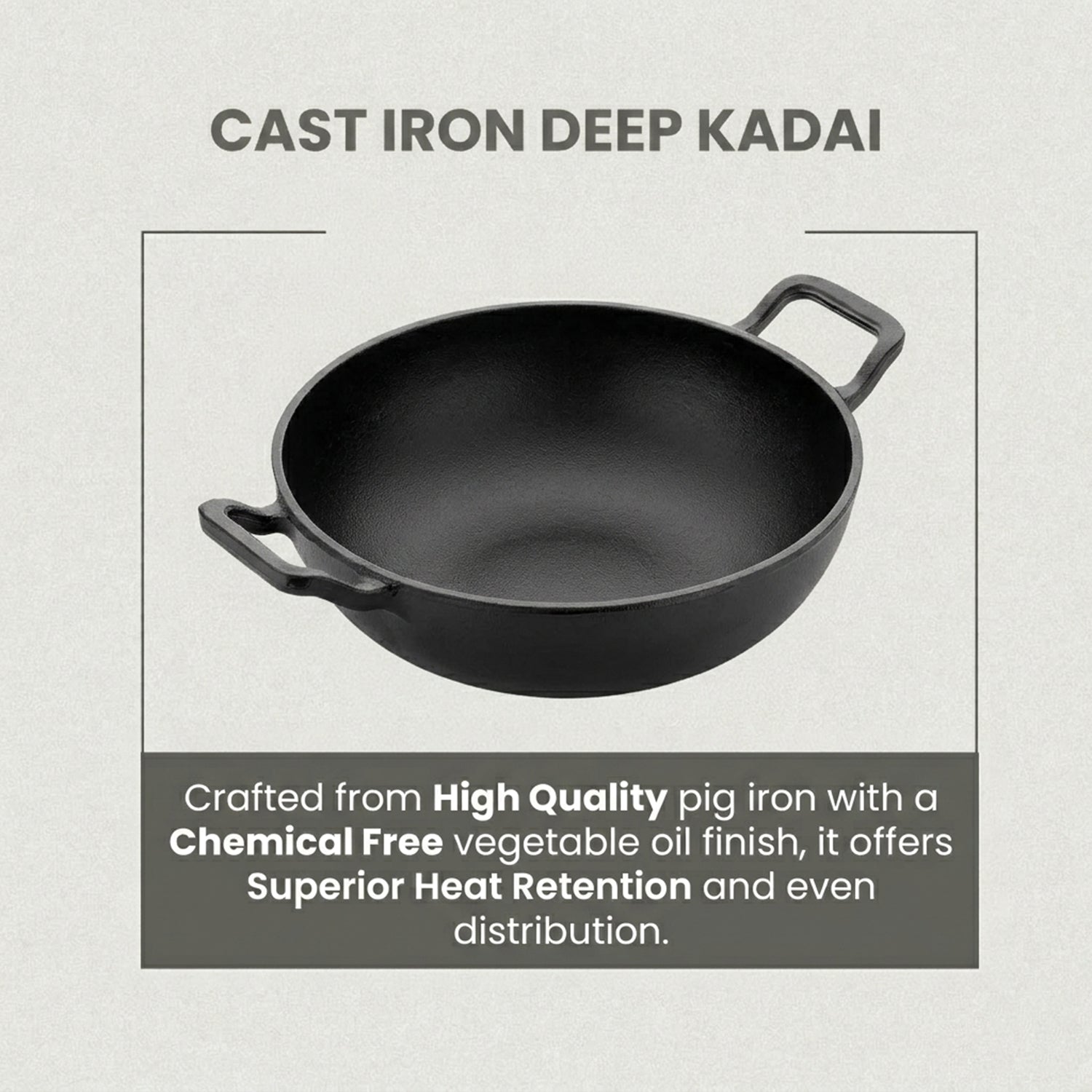 Heavy-Duty Natural Cast Iron Kadai with Silicone Grip(24cm)