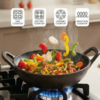 Heavy-Duty Natural Cast Iron Kadai with Silicone Grip(24cm)