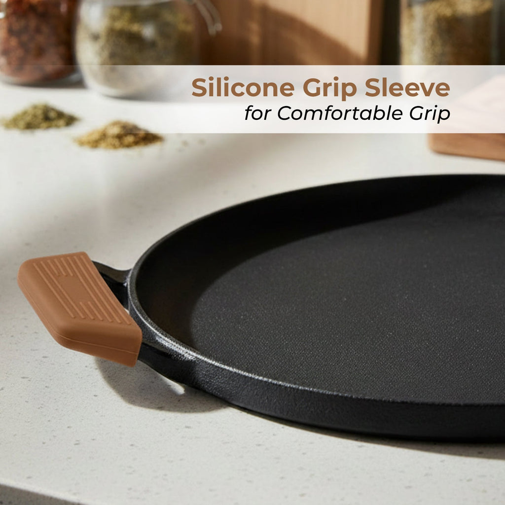 Premium Dual Handle Cast Iron Tawa with Silicone Grip(28cm)
