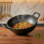 Heavy-Duty Natural Cast Iron Kadai with Silicone Grip(24cm)