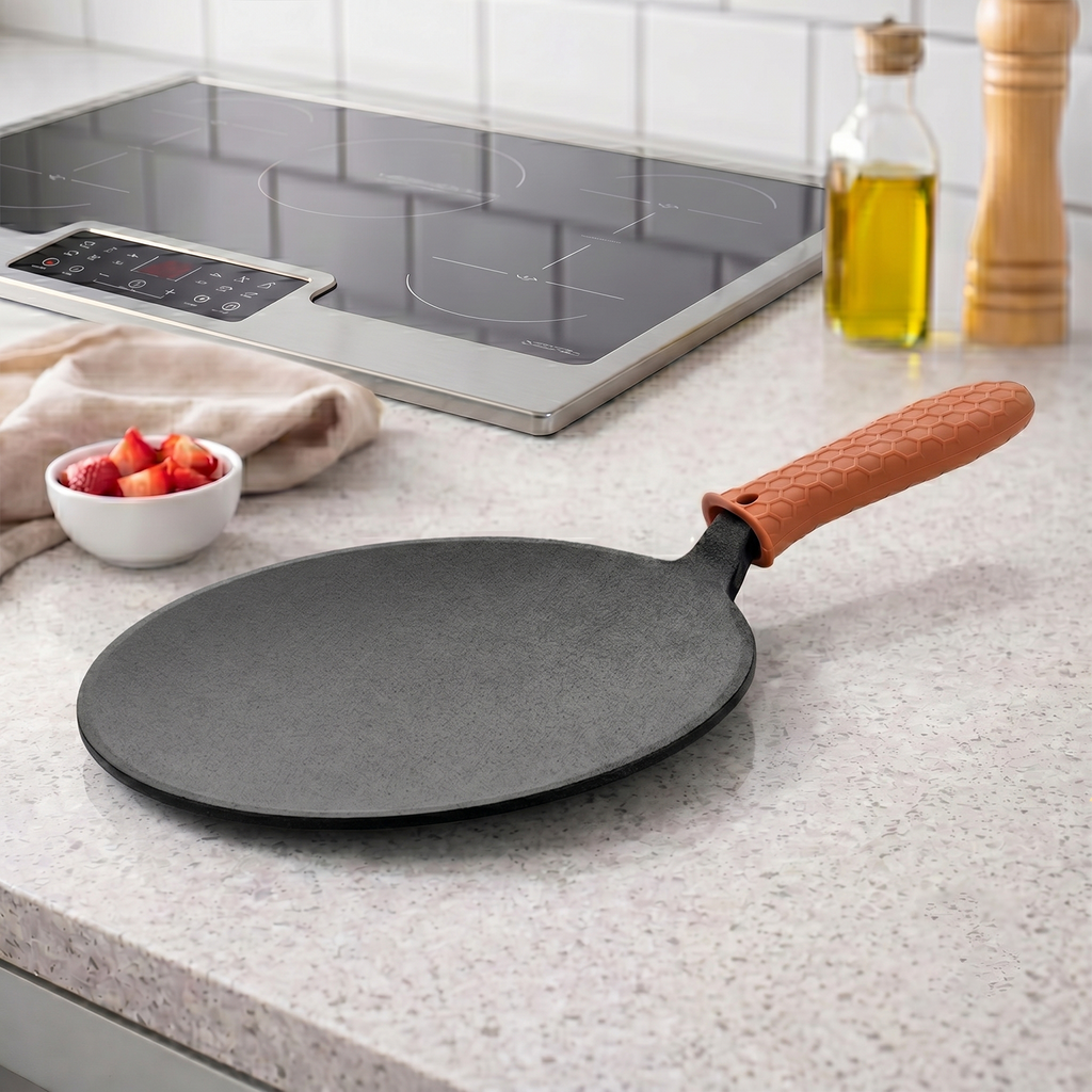 Multi-Functional Pre-Seasoned Cast Iron Tawa With Silicone Grip(26cm)