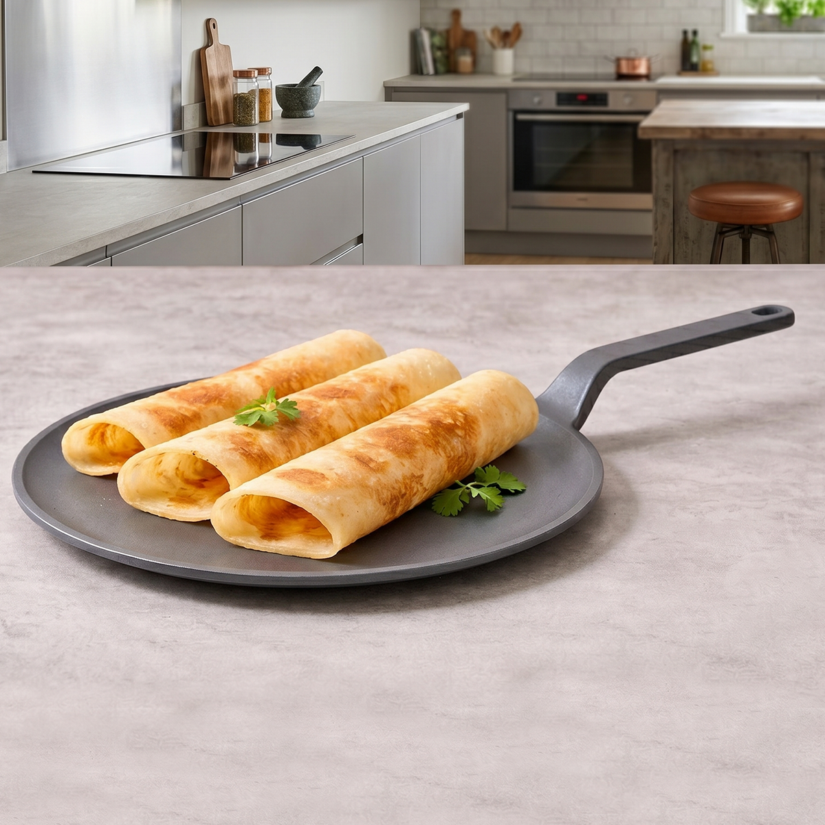 Multi-Functional Pre-Seasoned Cast Iron Tawa With Silicone Grip(26cm)