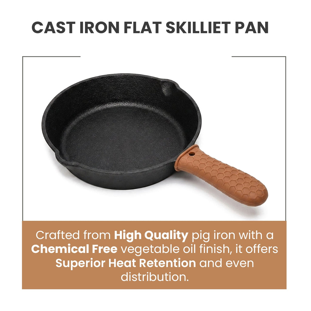 Multi Cooktop Cast Iron Flat Skillet Pan with Silicone Grip(20cm)
