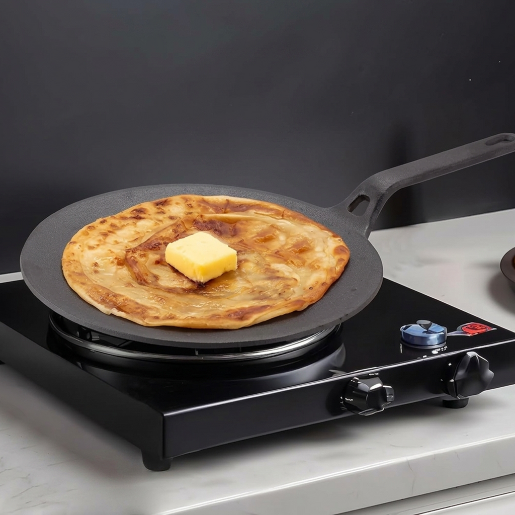 Multi-Functional Pre-Seasoned Cast Iron Tawa With Silicone Grip(26cm)