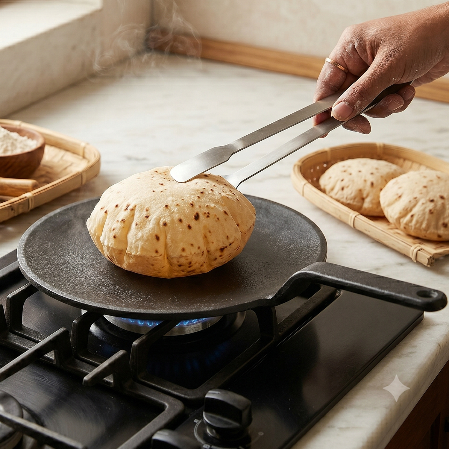 Multi-Functional Pre-Seasoned Cast Iron Tawa With Silicone Grip(26cm)