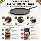 Heavy Duty Cast Iron Long Handle Tawa with Silicone Grip(28cm)