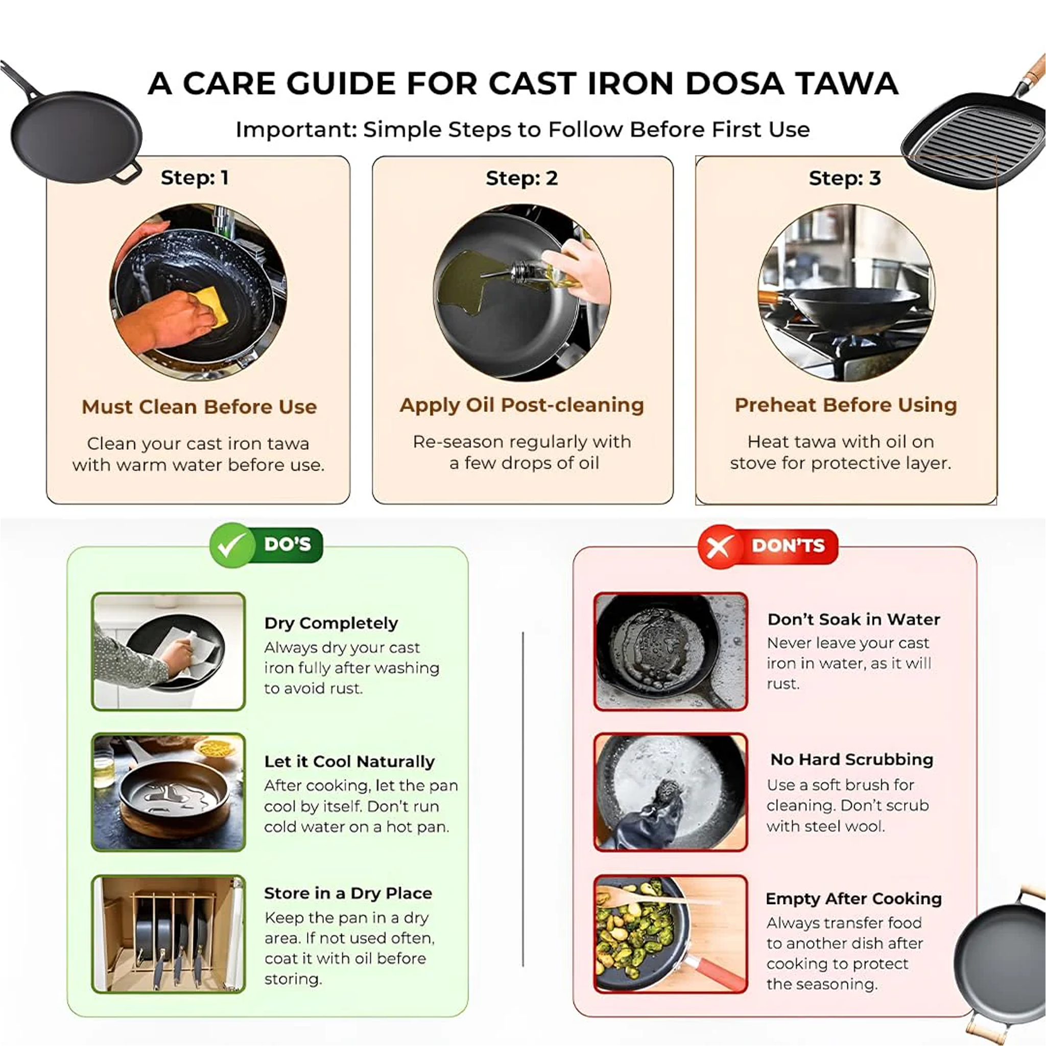 Classic Cast Iron Cooking Kadai with Silicone Grip(24cm)