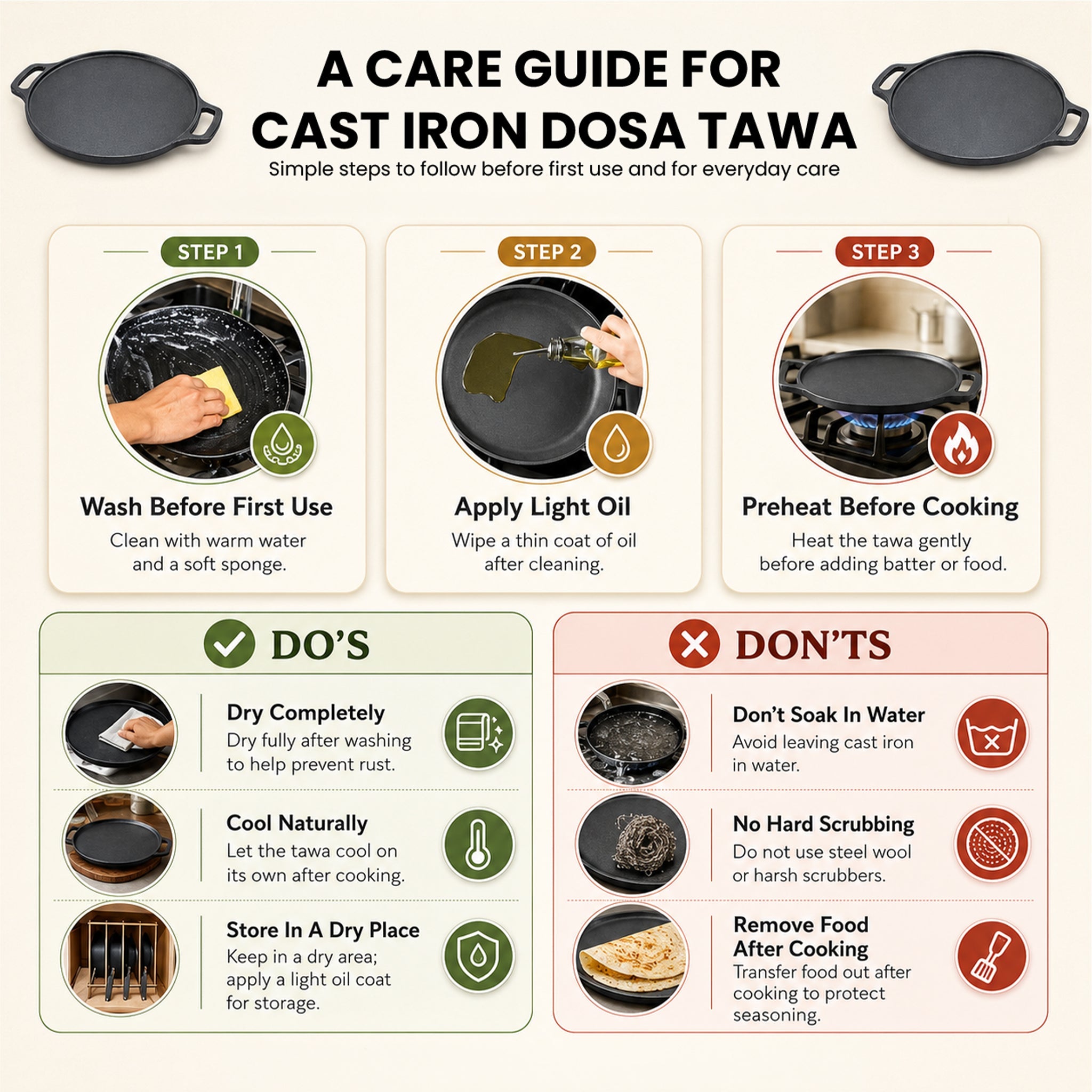 Heavy-Duty Cast Iron Cooking Tawa with Silicone Grip(30cm)