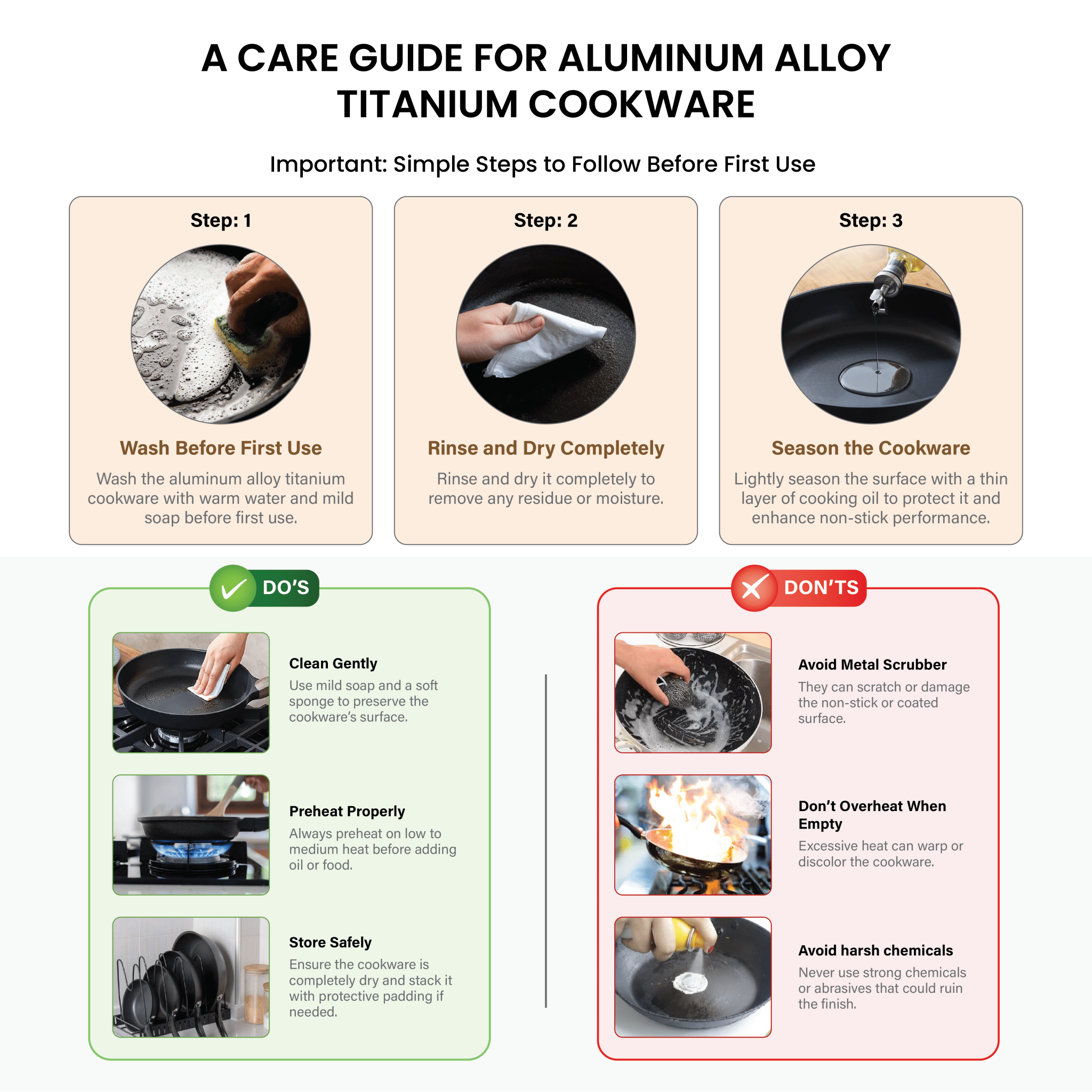 Durable Titanium Alloy Non-Stick Frying Pan without Lid (20cm)