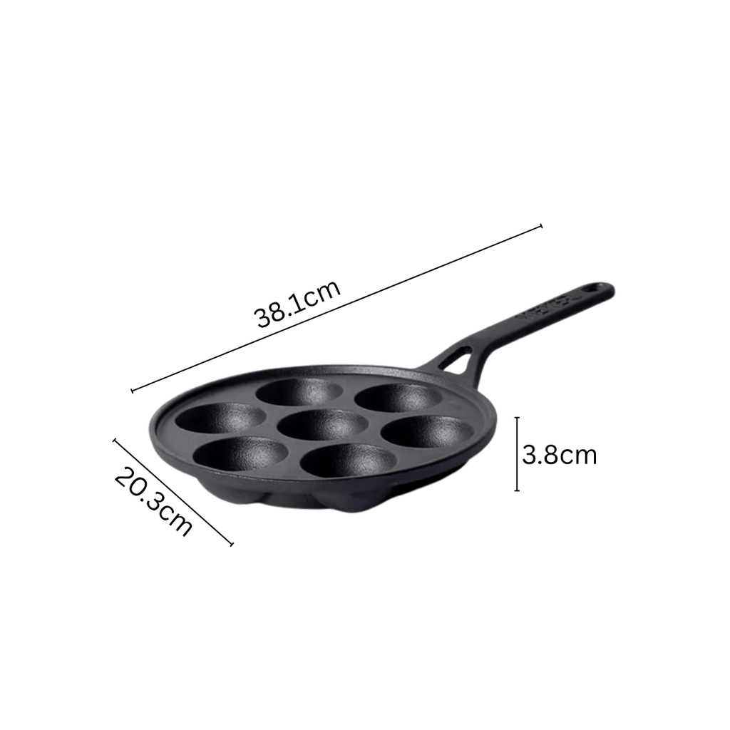 Heavy-Duty Cast Iron 7-Pit Appam Pan with Silicone Grip