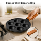 Heavy-Duty Cast Iron 7-Pit Appam Pan with Silicone Grip