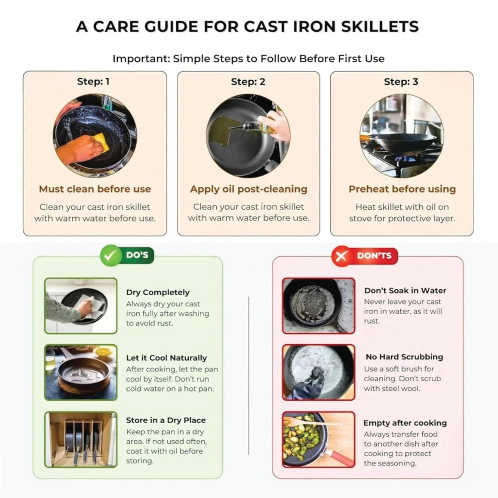 Cast Iron Non-Stick Tawa with Wooden Handle (23 cm)