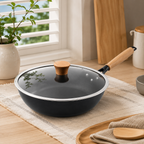 Wrought Iron Deep Frying Pan with Glass Lid