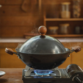 Double Handle Uncoated Iron Wok with Lid(32cm)