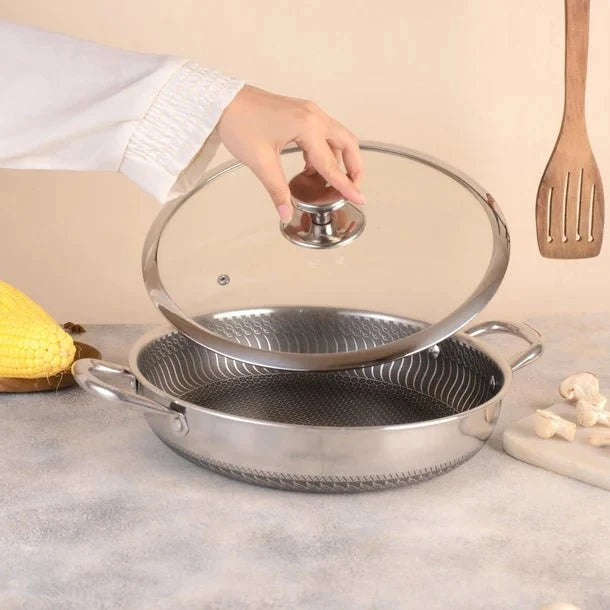 Multi-Purpose Stainless Steel Honeycomb Non-Stick Pan with Lid (28 cm)