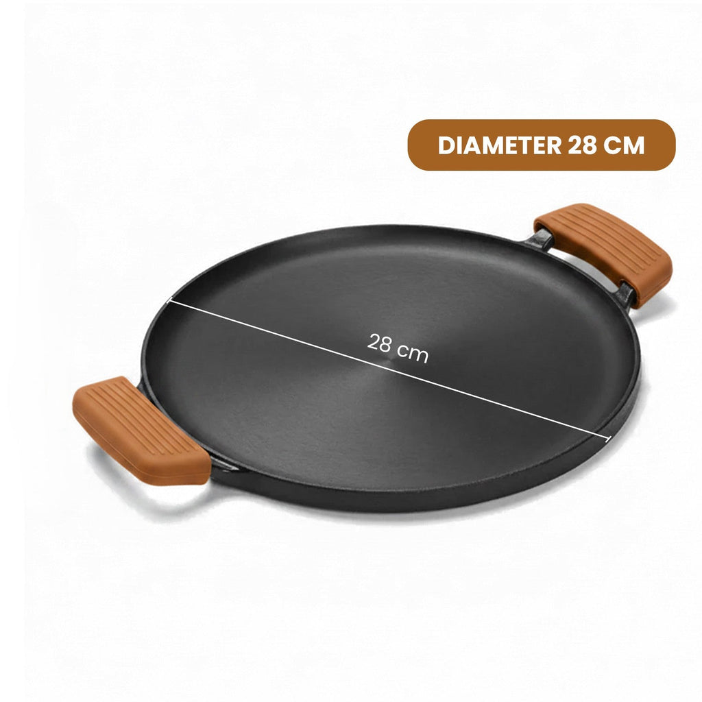 Premium Dual Handle Cast Iron Tawa with Silicone Grip(28cm)