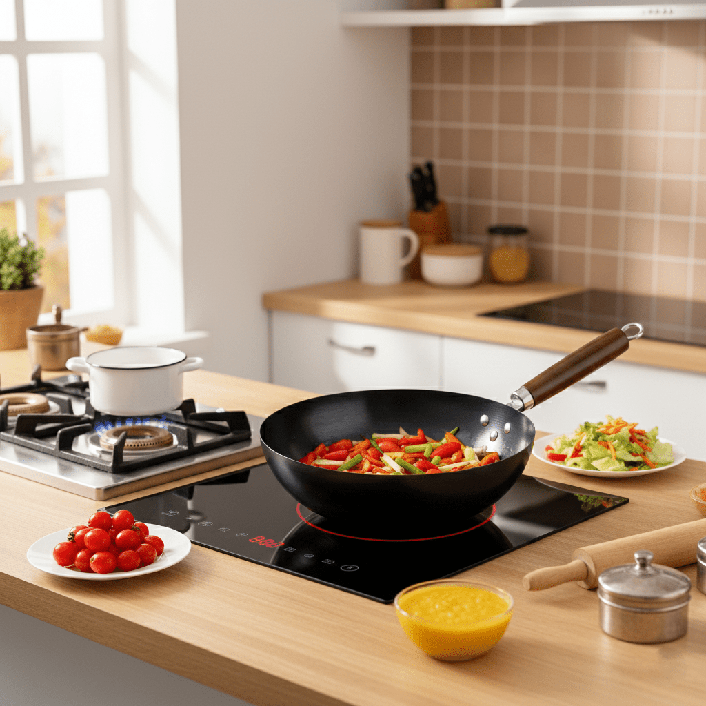 Fine Iron Cooking Pan with Wooden Handle