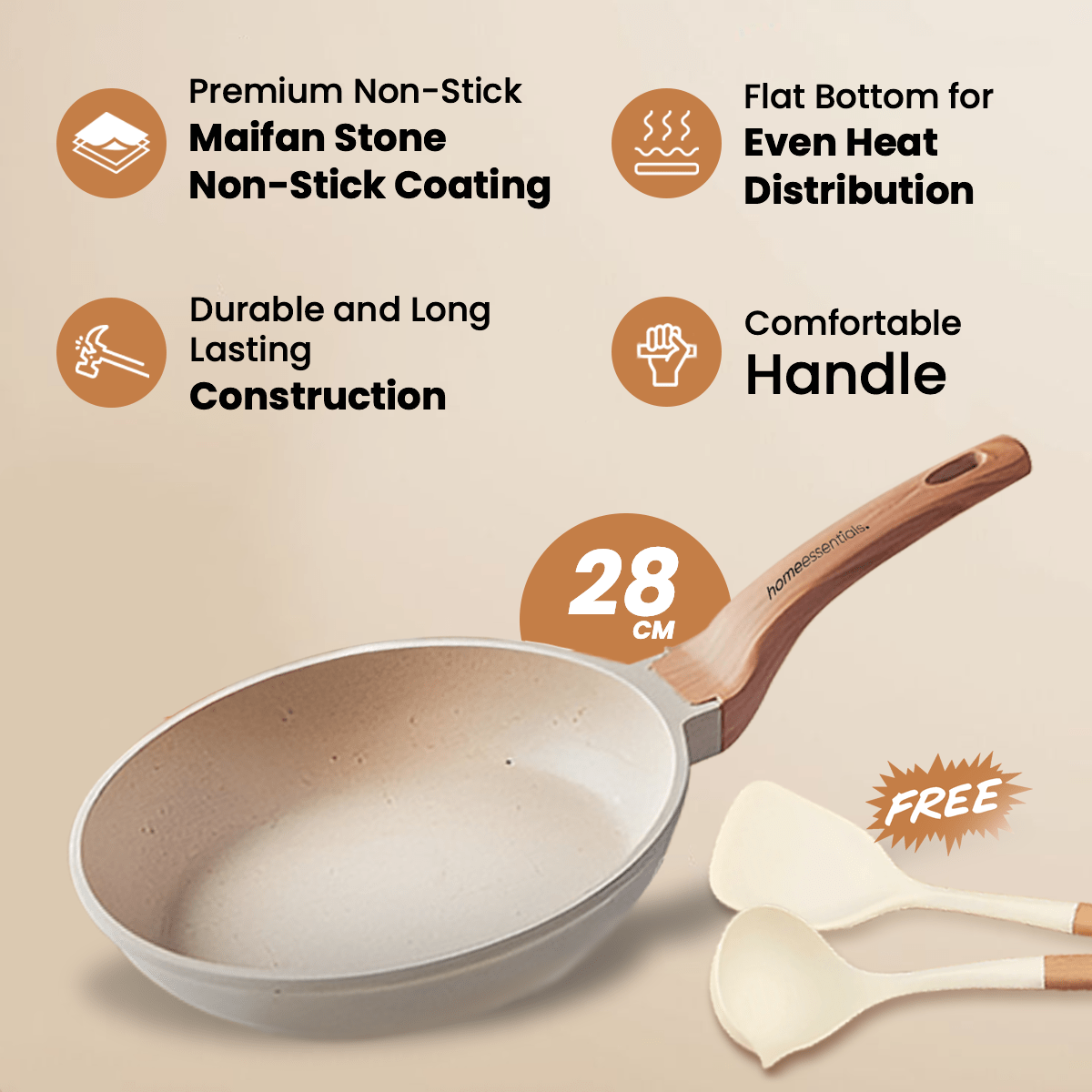 Maifan Stone Non-Stick Flat Bottom Frying Pan (White-28cm)
