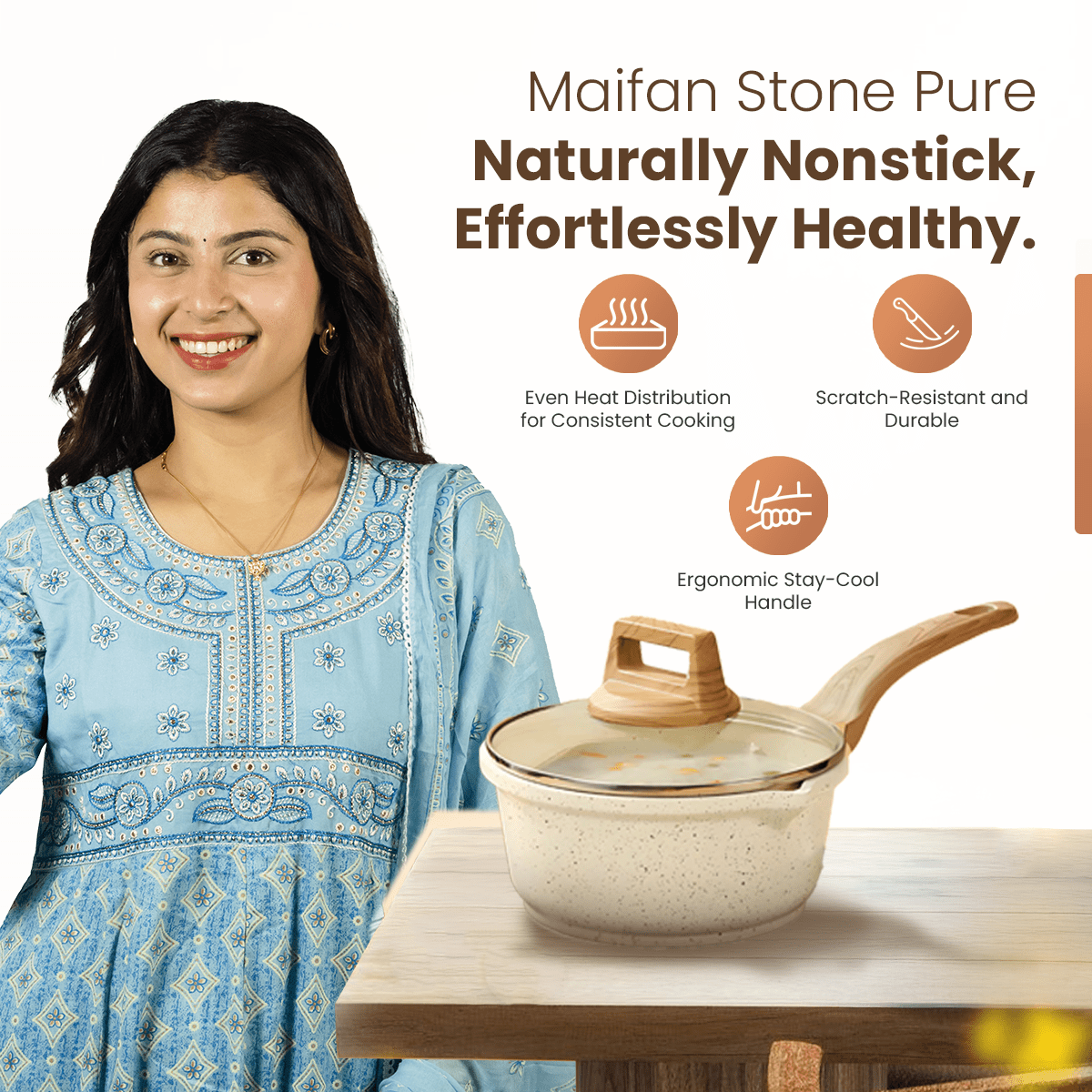 Maifan Stone Non-Stick Pot (White-18cm)