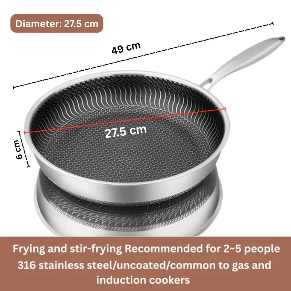 Double Sided Multipurpose Stainless Steel Non-Stick Honeycomb Frying Pan (26cm)