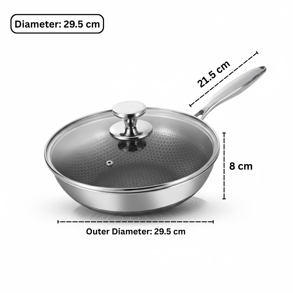 Multi-Purpose Honeycomb Stainless Steel Deep Frying Pan with Composite Lid (28 cm)