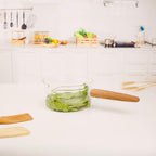 Multi-Functional Borosilicate Glass Pan with Wooden Handle (1300ml)