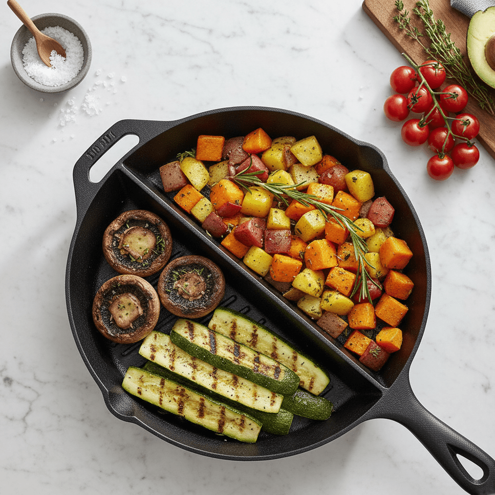 Multi-Purpose Cast Iron Flat & Grooved Cooking Pan(32cm)