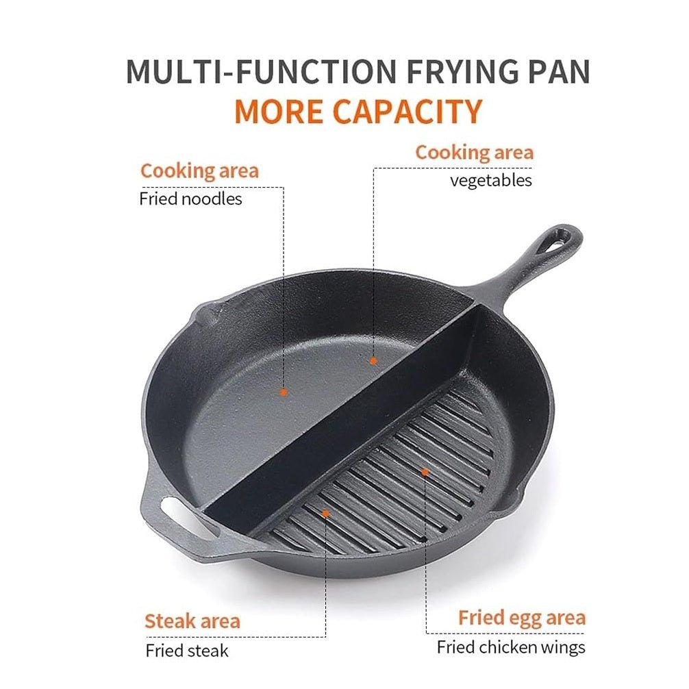 Multi-Purpose Cast Iron Flat & Grooved Cooking Pan(32cm)