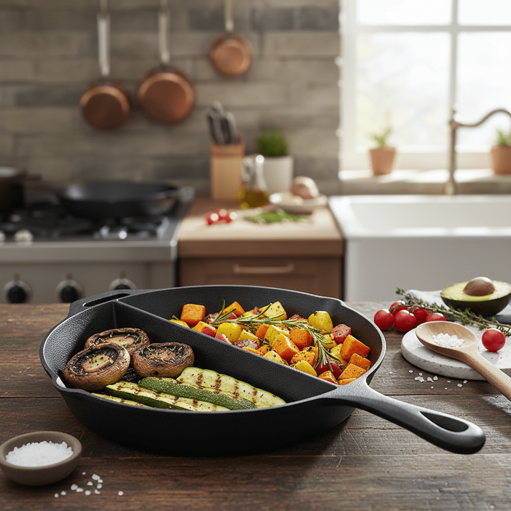 Multi-Purpose Cast Iron Flat & Grooved Cooking Pan(32cm)