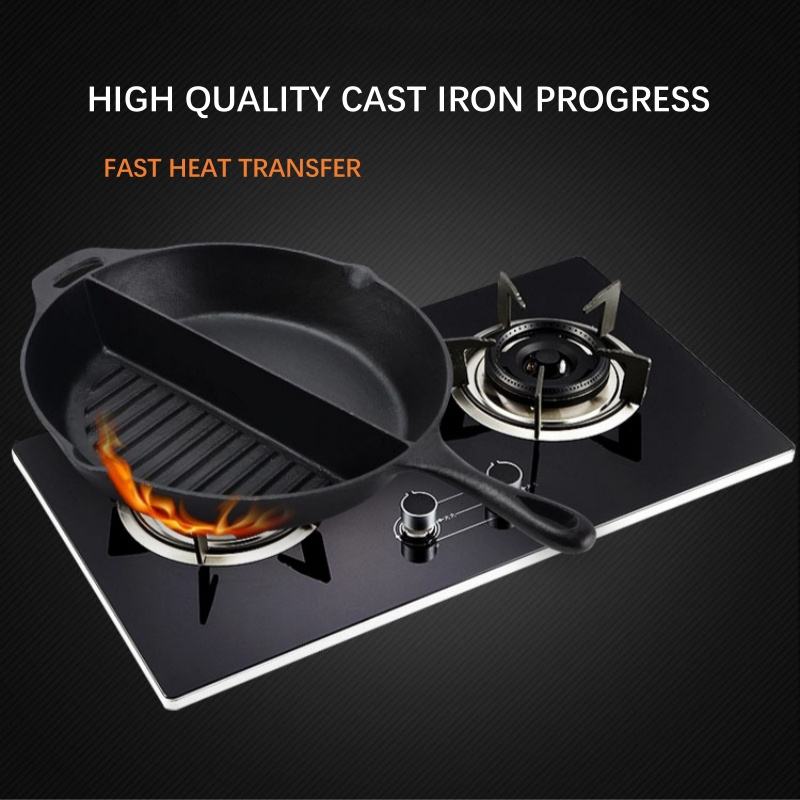 Multi-Purpose Cast Iron Flat & Grooved Cooking Pan(32cm)